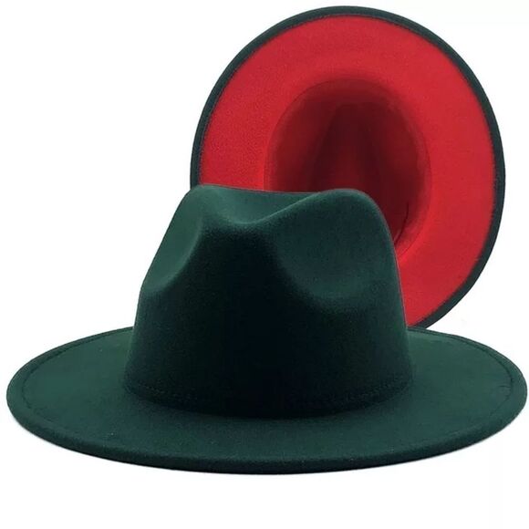 Green with Red Base Fedora Hat - Picture 1 of 1